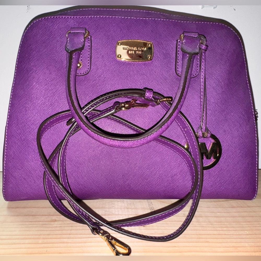New Michael Kors Saffiano LG Satchel violet